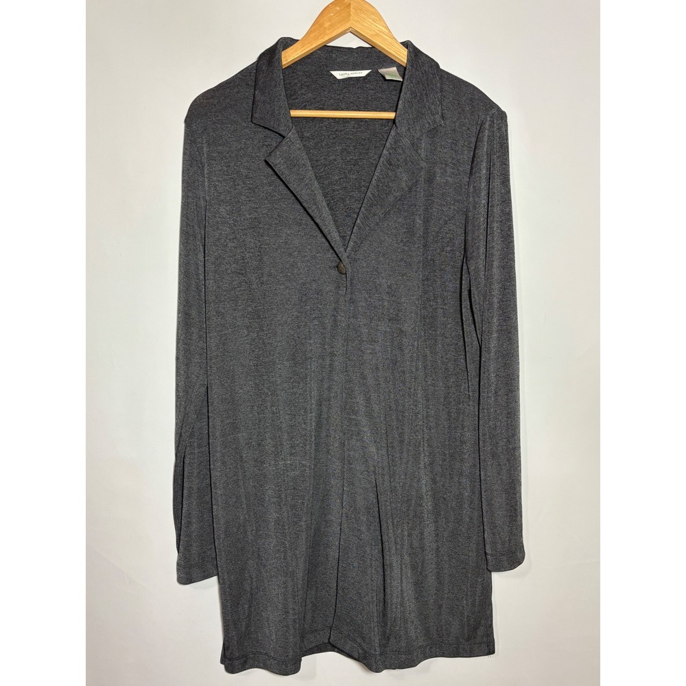 Laura Ashley Womens Metallic Grey‎ Collar Button Front Long Sleeve Cardigan Sz L